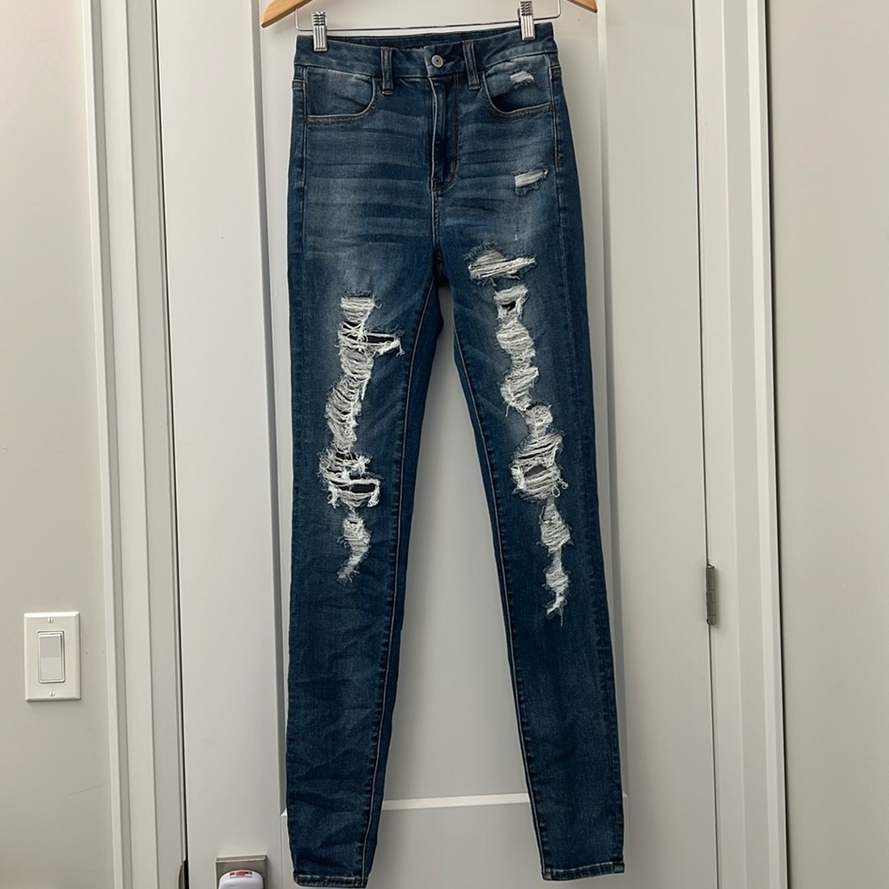 American Eagle Dark Blue Ripped Skinny Jeans